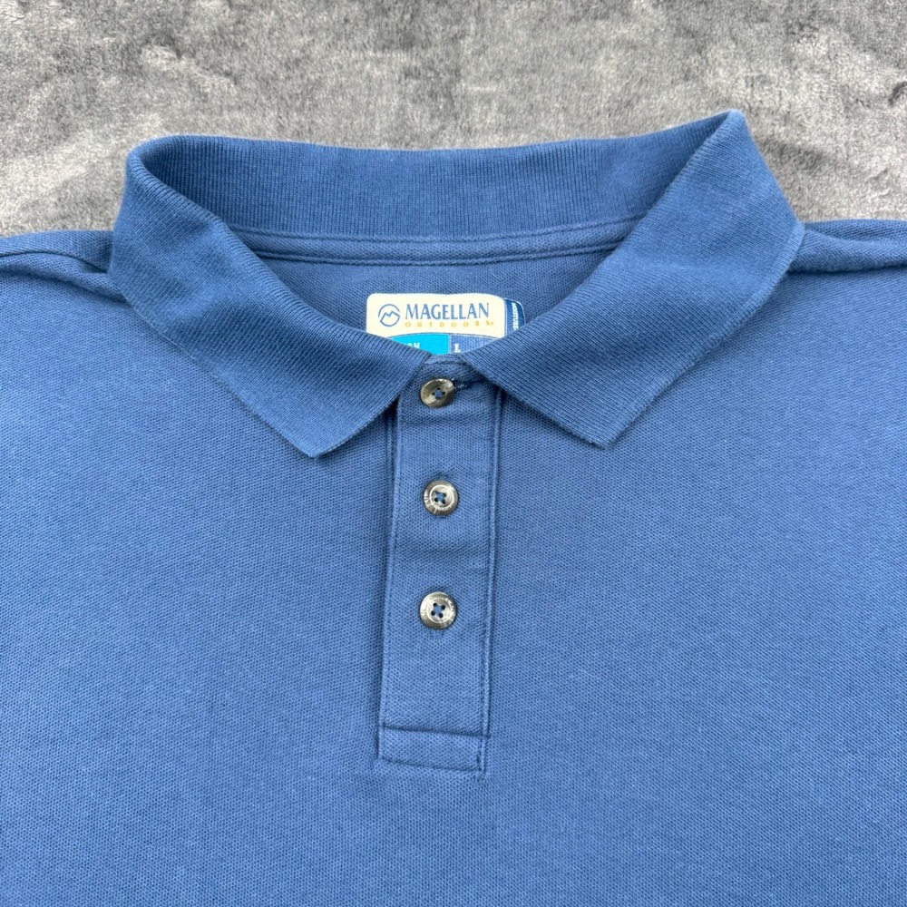 Magellan Outdoors Fish Gear Mens Blue Cotton Pique Polo Shirt L Classic Fit 0029 - Picture 2 of 10